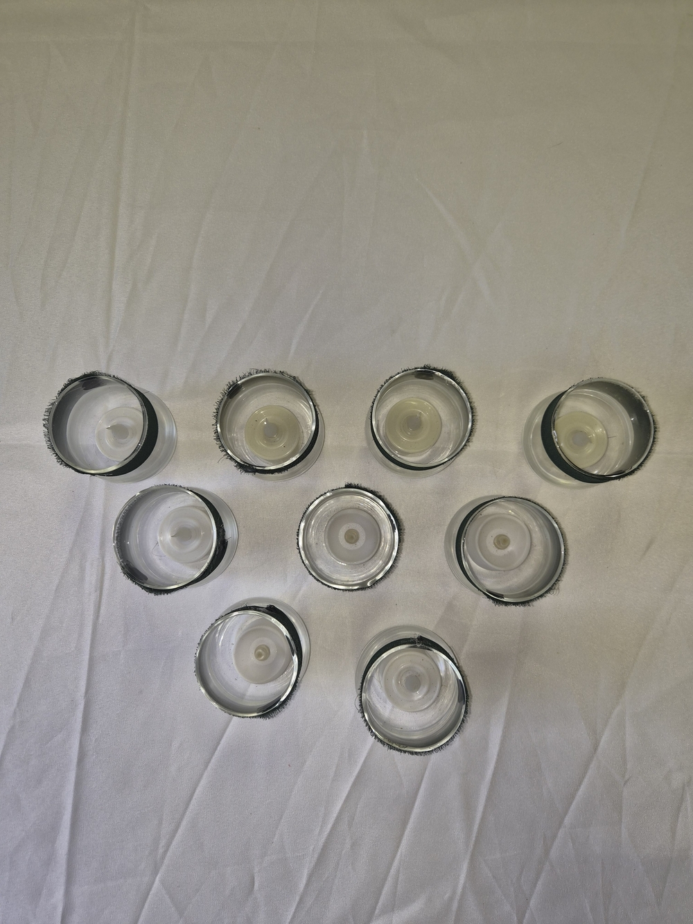 Set of Clear Glass 9 Votive Candle Holders LED green Trim
